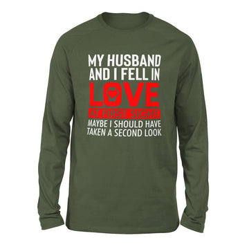 My Husband And I Fell In Love At First Sight. May Be I Should Have Taken A Second Look Men/Unisex Drop Shoulder Sweatshirt in Military Green color